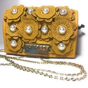 Zac Posen Earthette Card Holder Purse Yellow Pearl
